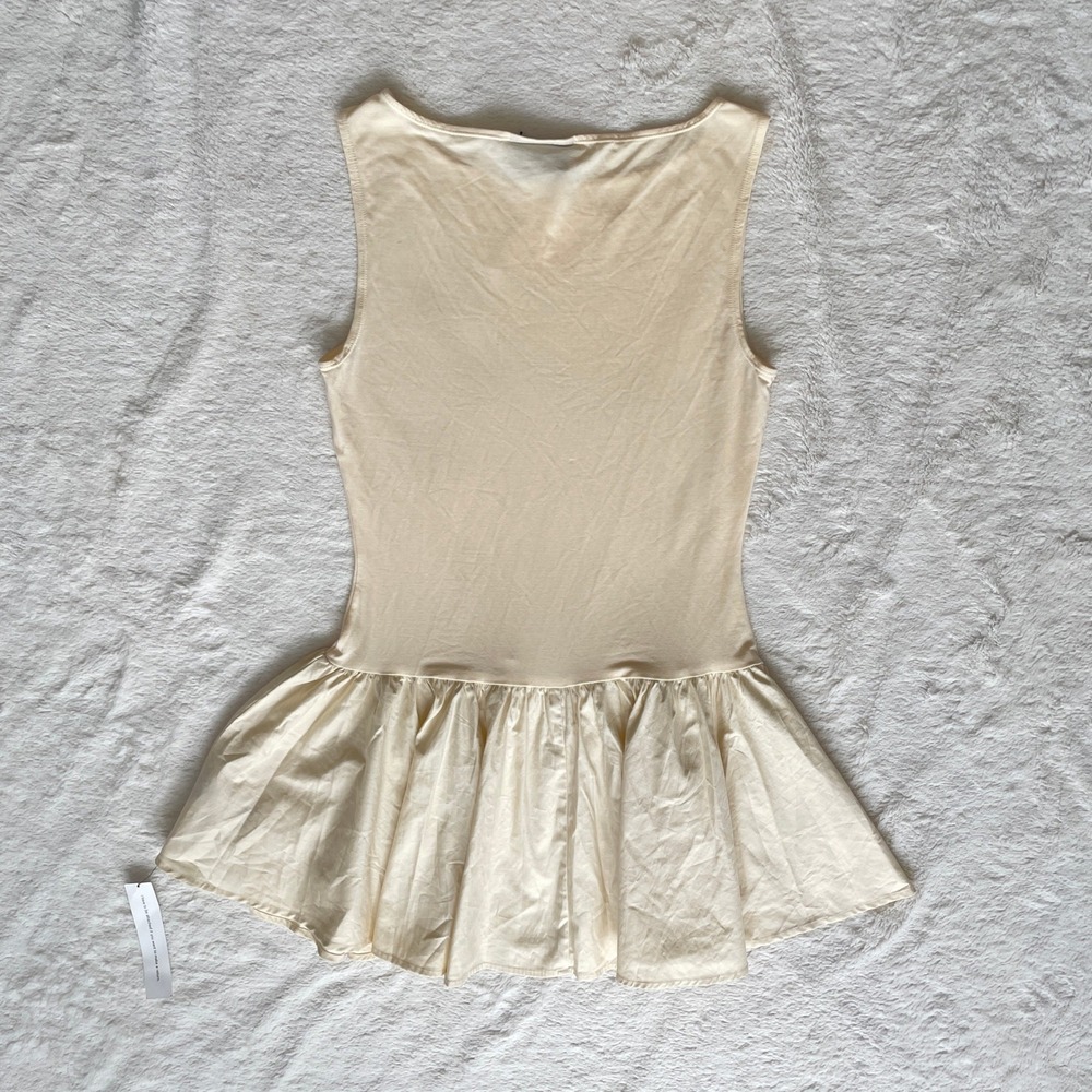 Sleeveless Cream Ruffle-Hem Mini Dress - Picture 3 of 11